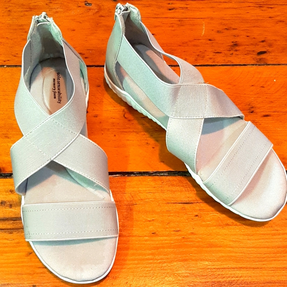 Sole Sensibility grey elastic memory foam sole sandals.